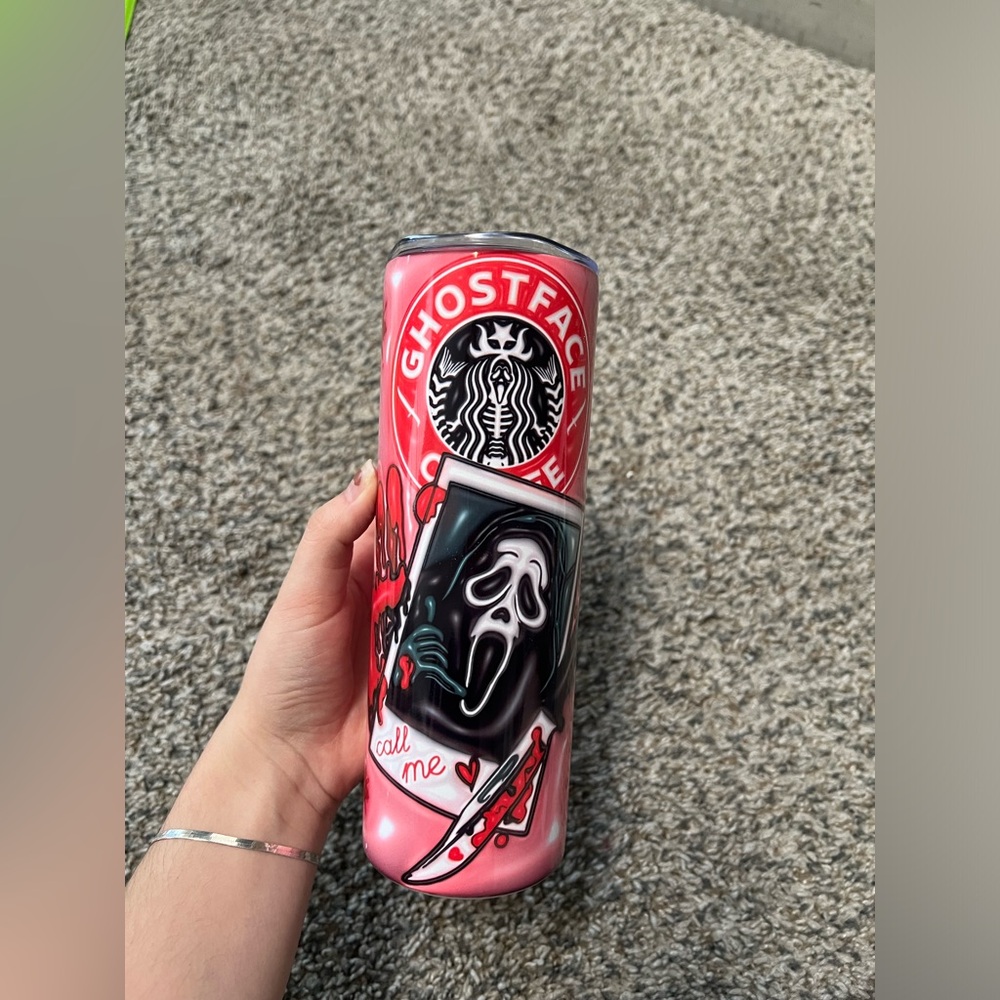 Ghost face 20oz tumbler with lid and straw